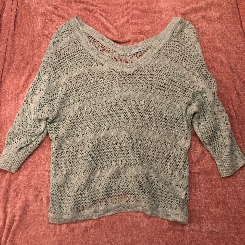 Off the shoulder light blue sweater